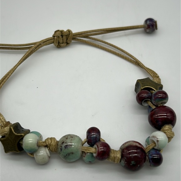 Handmade Adjustable Ceramic Bead Bracelet – Earthy Boho Style – Star Charm NWT - Picture 3 of 6